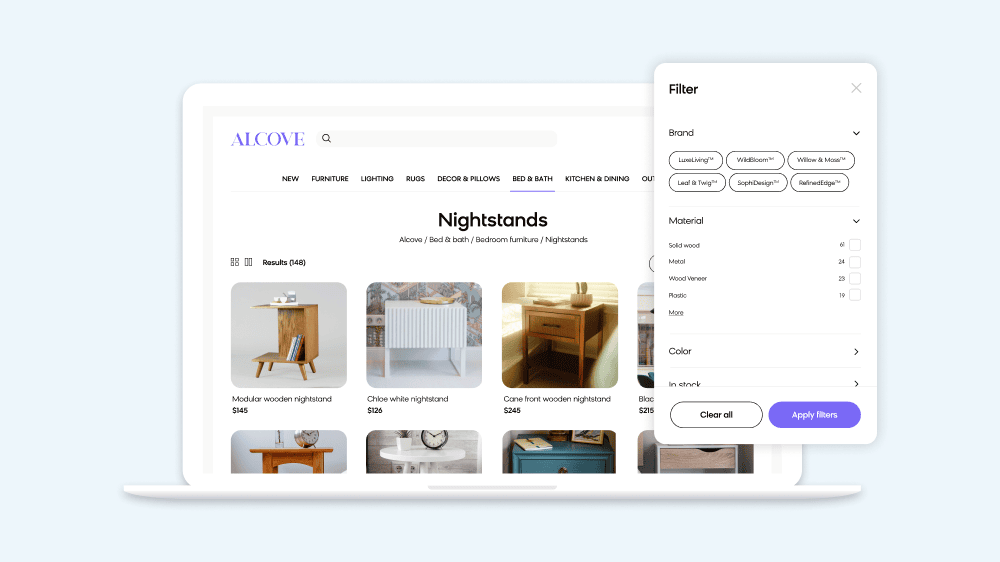 Bloomreach showing how their product can prioritize the facets or facet values you want to be more visible, enhancing SEO visibility and user experience