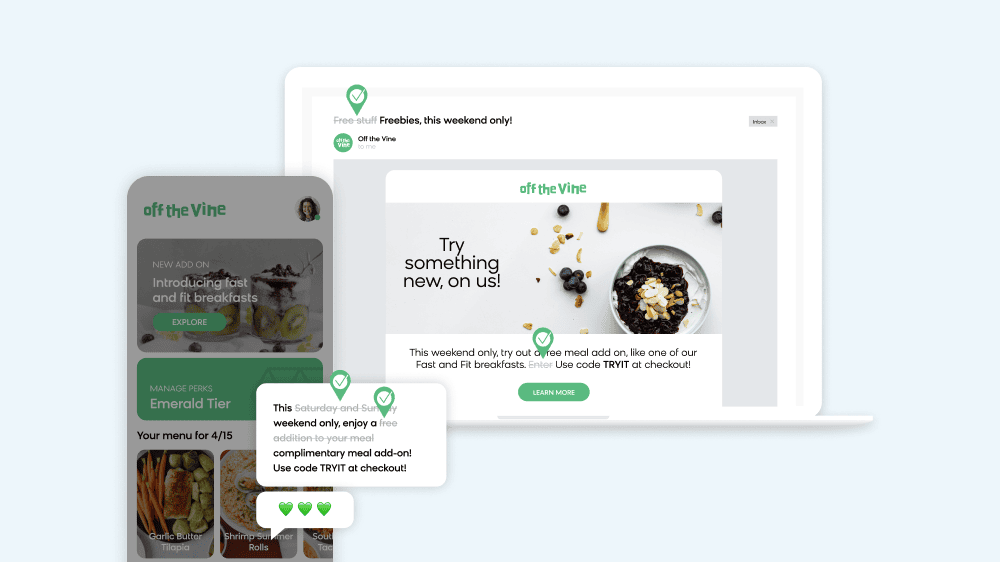 Bloomreach showing how their product can quickly generate creative and engaging copy for email, app, or SMS using their AI content generator